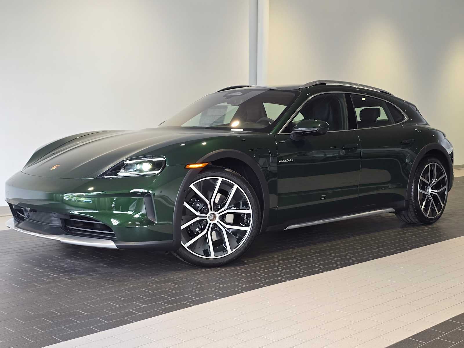 2026 Porsche Taycan Taycan 4S Cross Turismo in Oak Green Metallic Neo — front three-quarter view